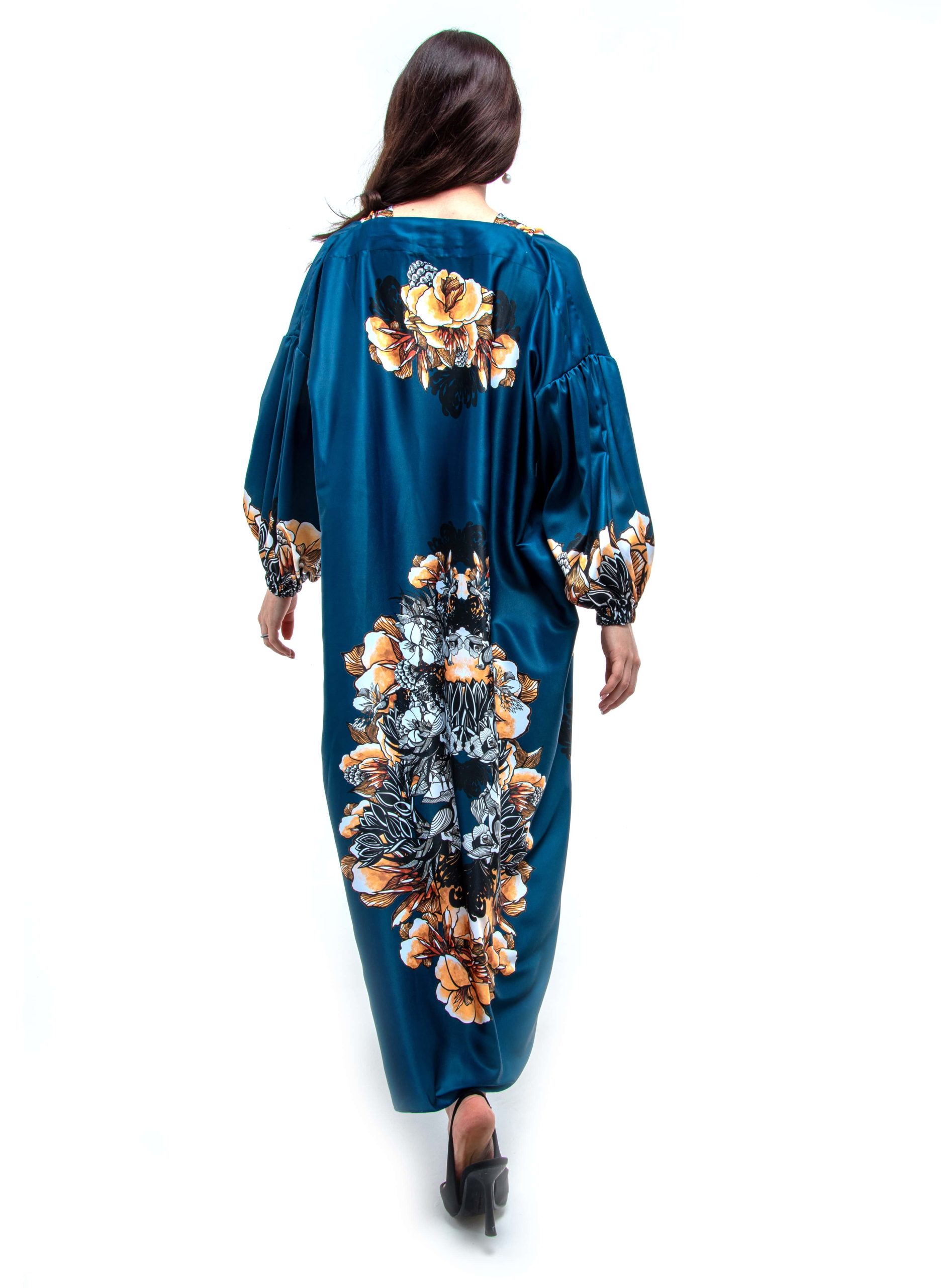 long ethno dress orange birds-min