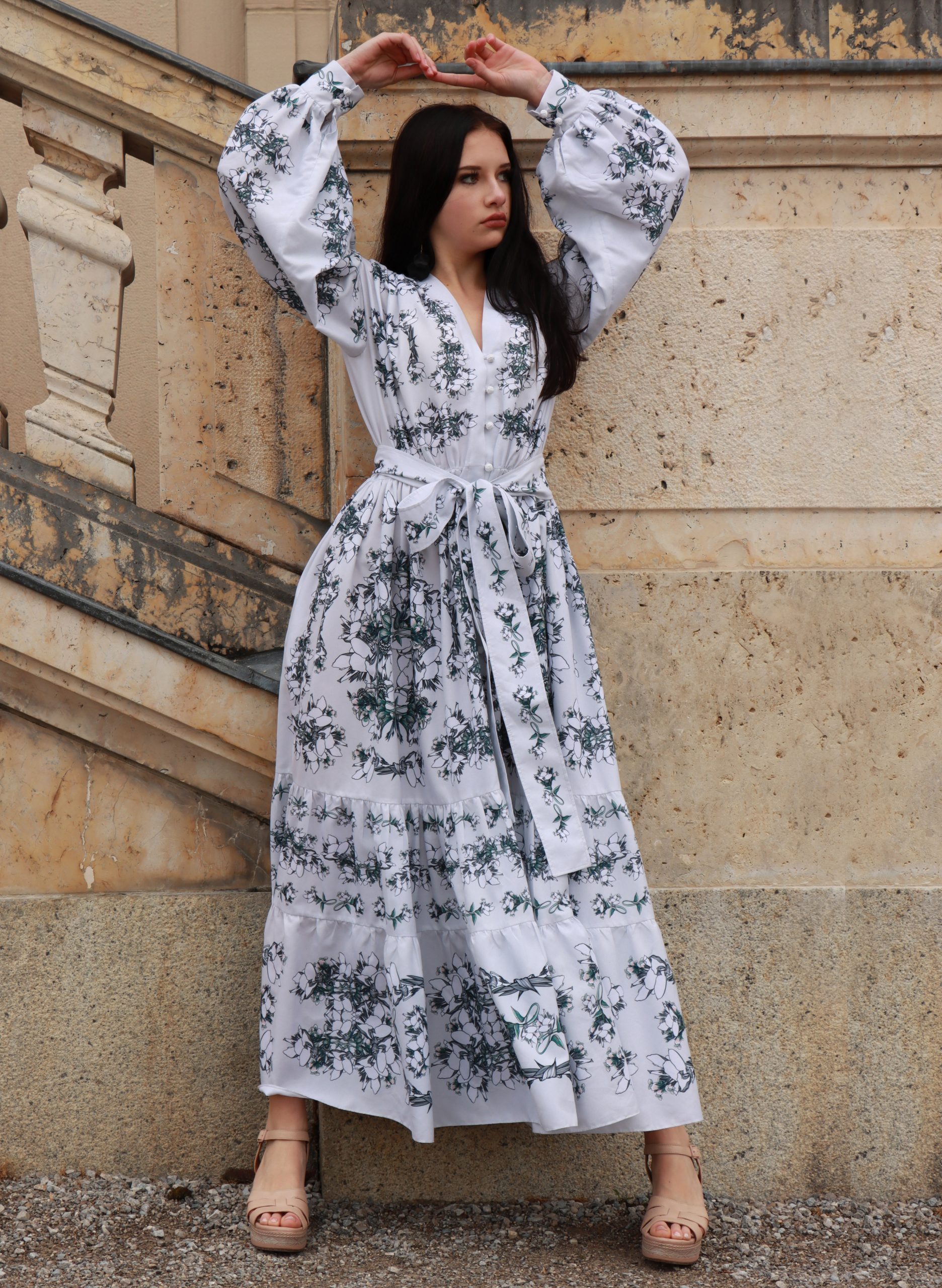 long grey cotton dress & long sleeves
