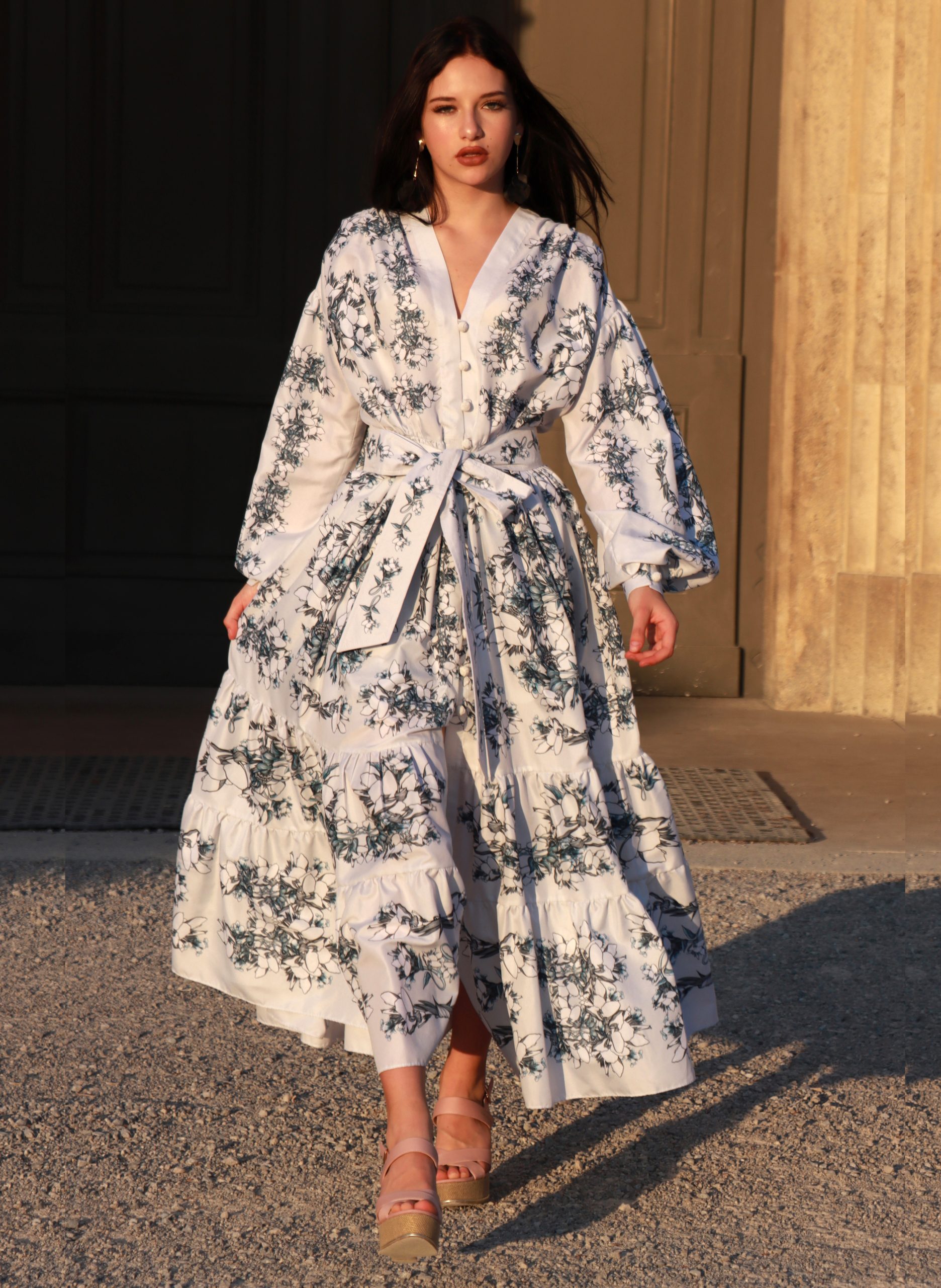 long grey dress & long sleeves