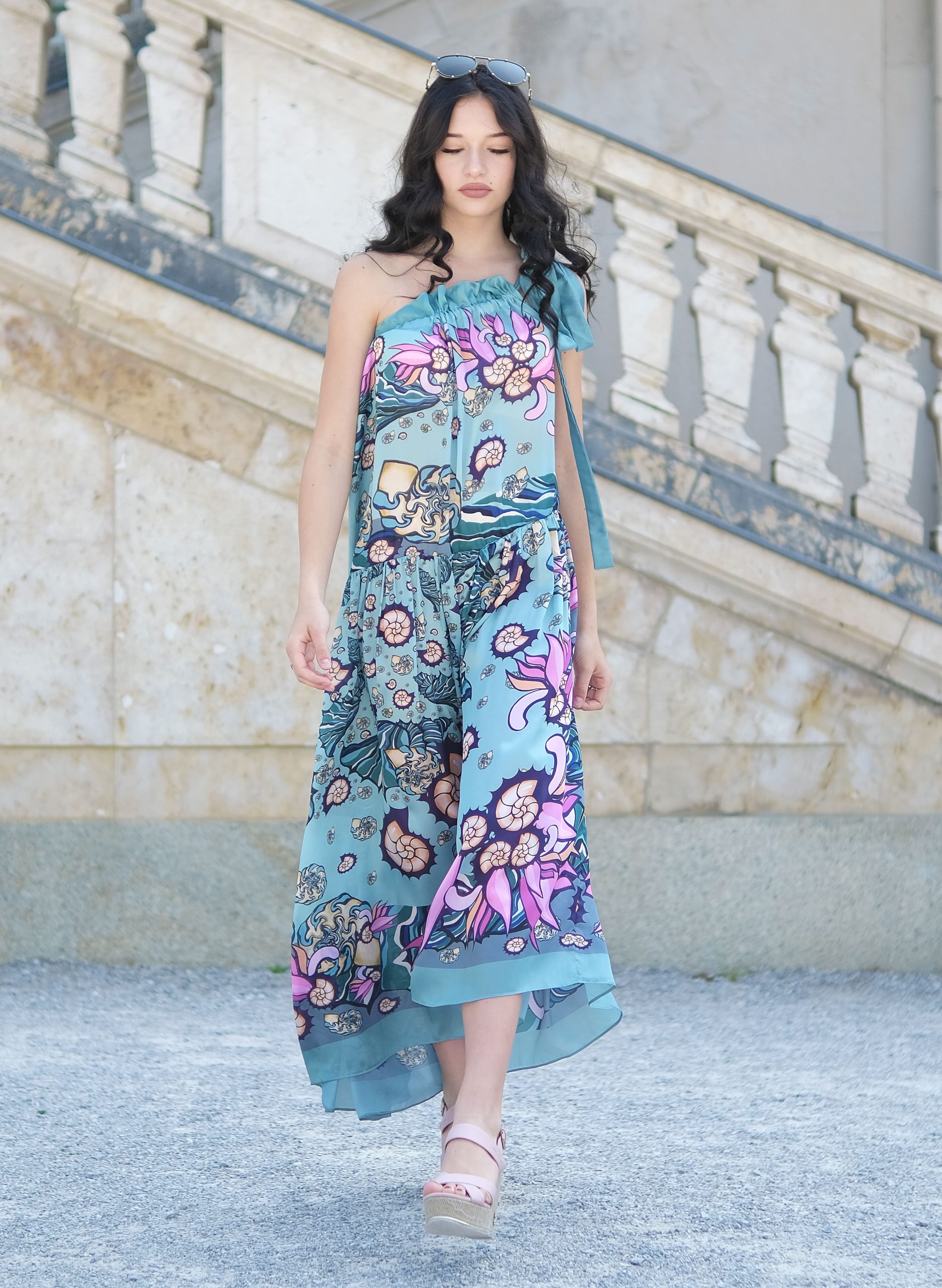 long mint ocean dress with bow-min