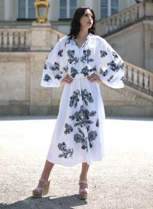 White Ethno Dress with Birds