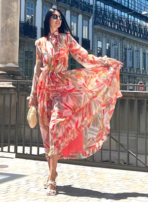 Long Silk Dress with frill