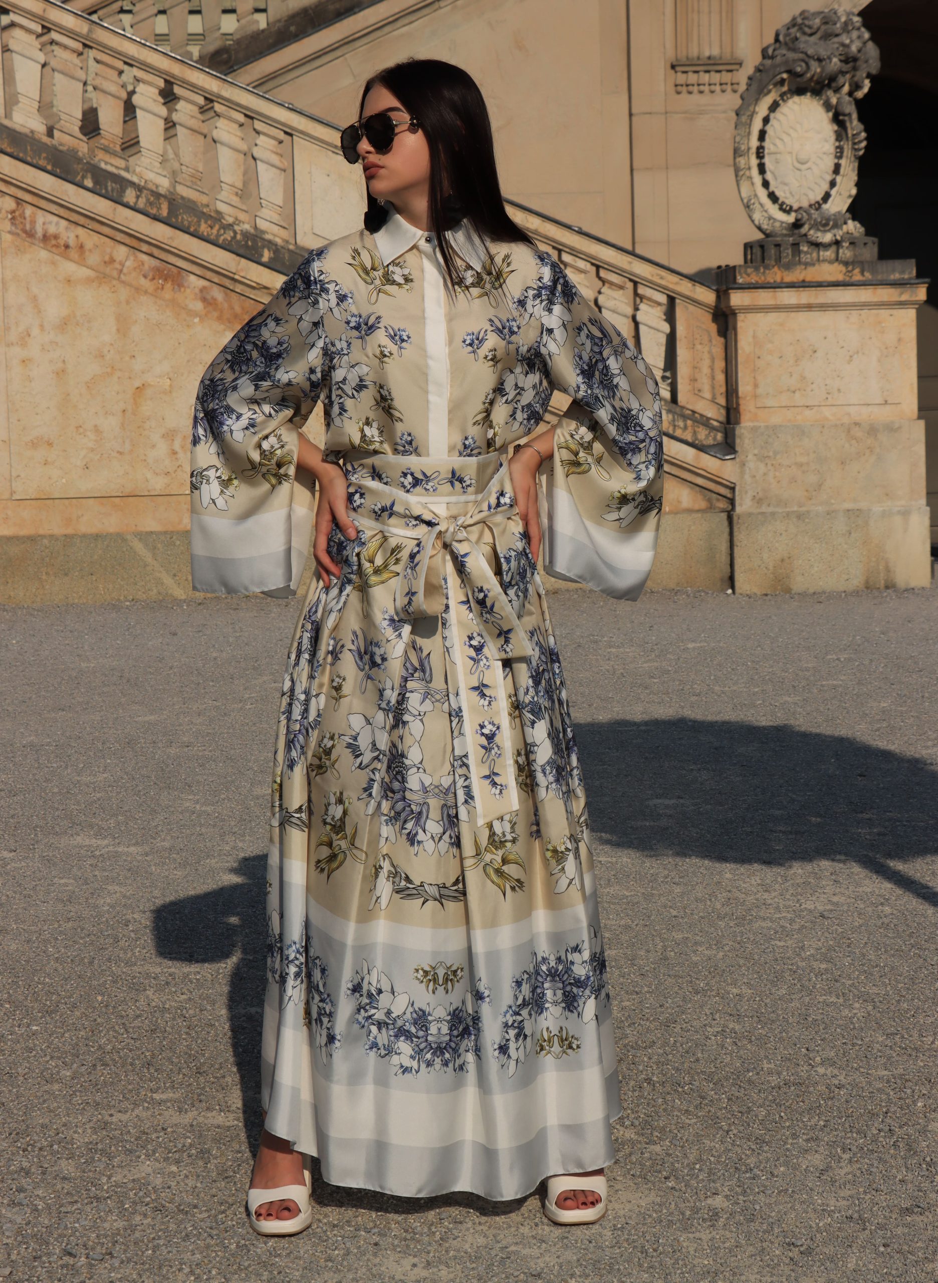 BEIGE LONG SILK KIMONO DRESS-min