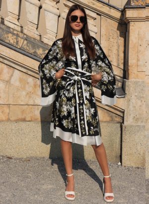 Black Short Silk Kimono Dress