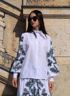 White Ethno Blouse With Birds